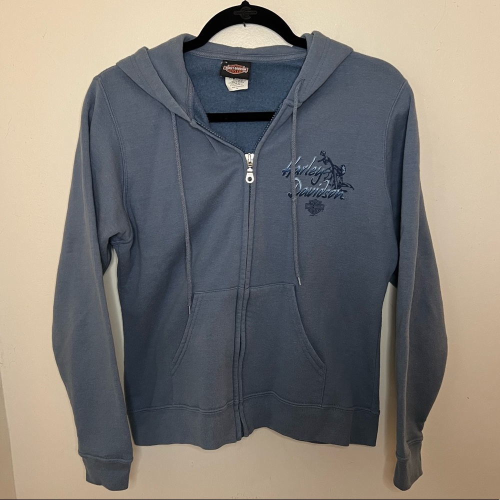 Harley-Davidson Blue Zipper Hooded Jacket! Sweatshirt Size M.